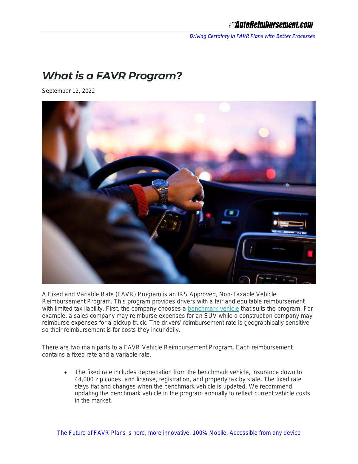 What is a FAVR Vehicle Reimbursement Program? 