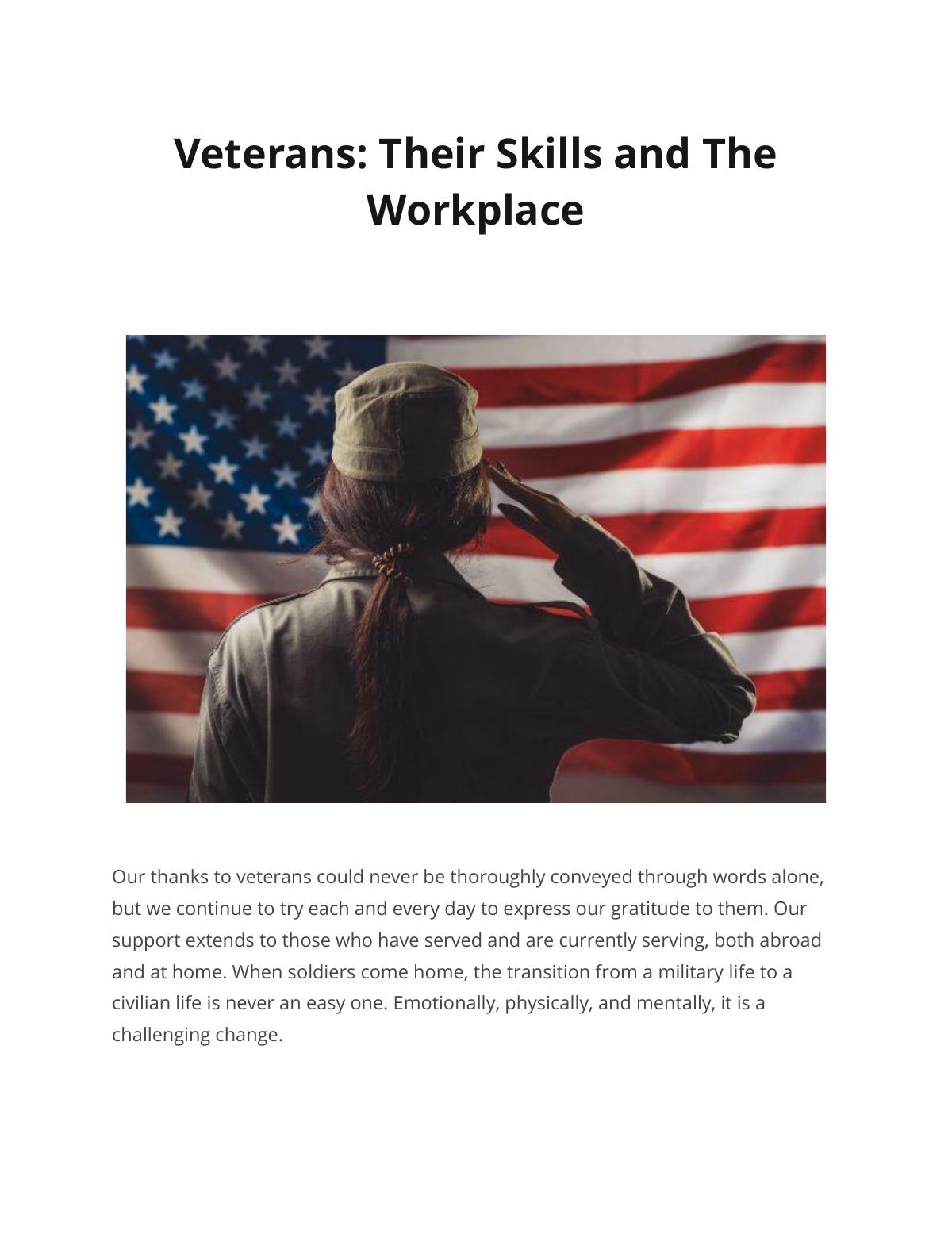 Veterans: Their Skills and The Workplace 