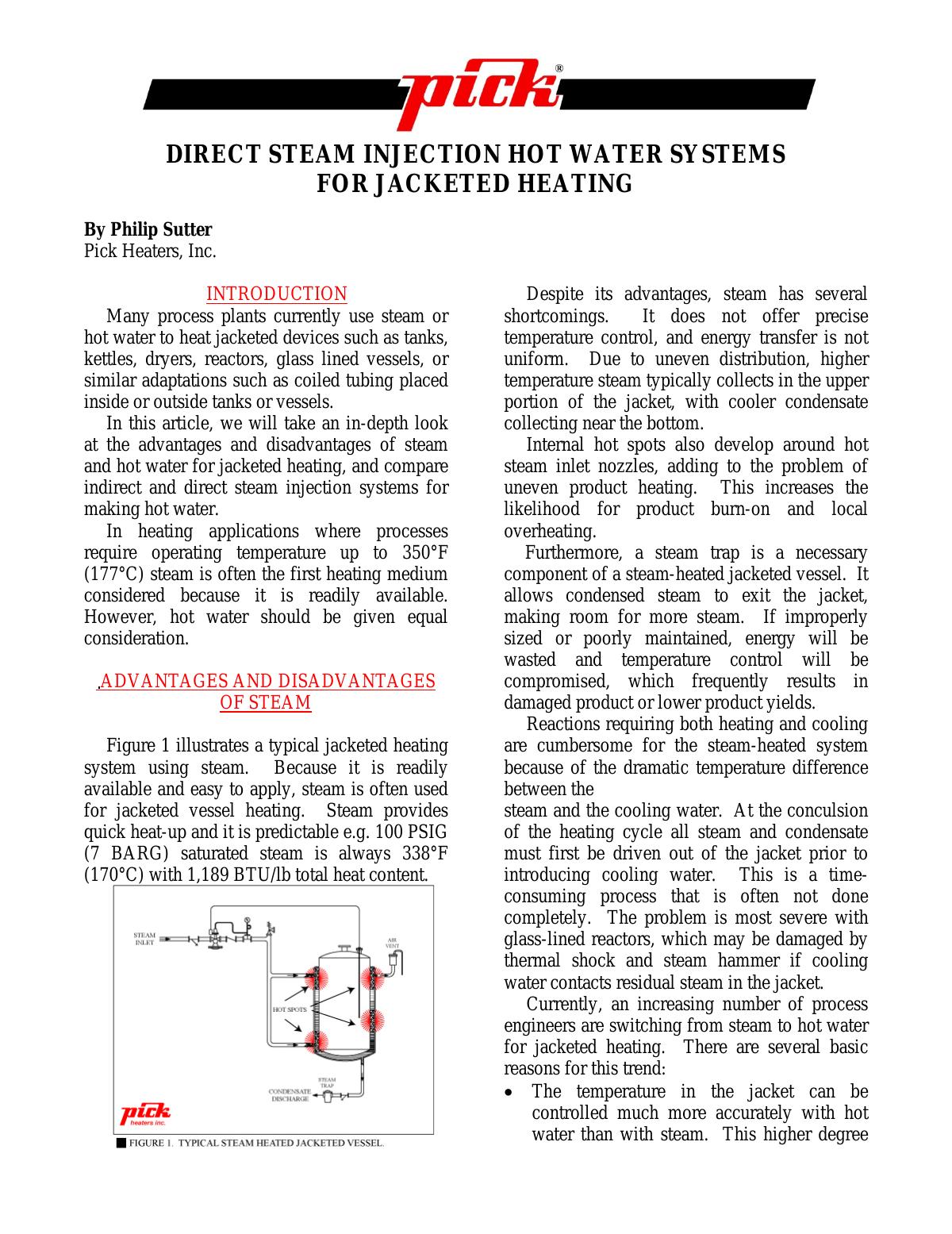 Direct Steam Injection Hot Water Systems For Jacketed Heating