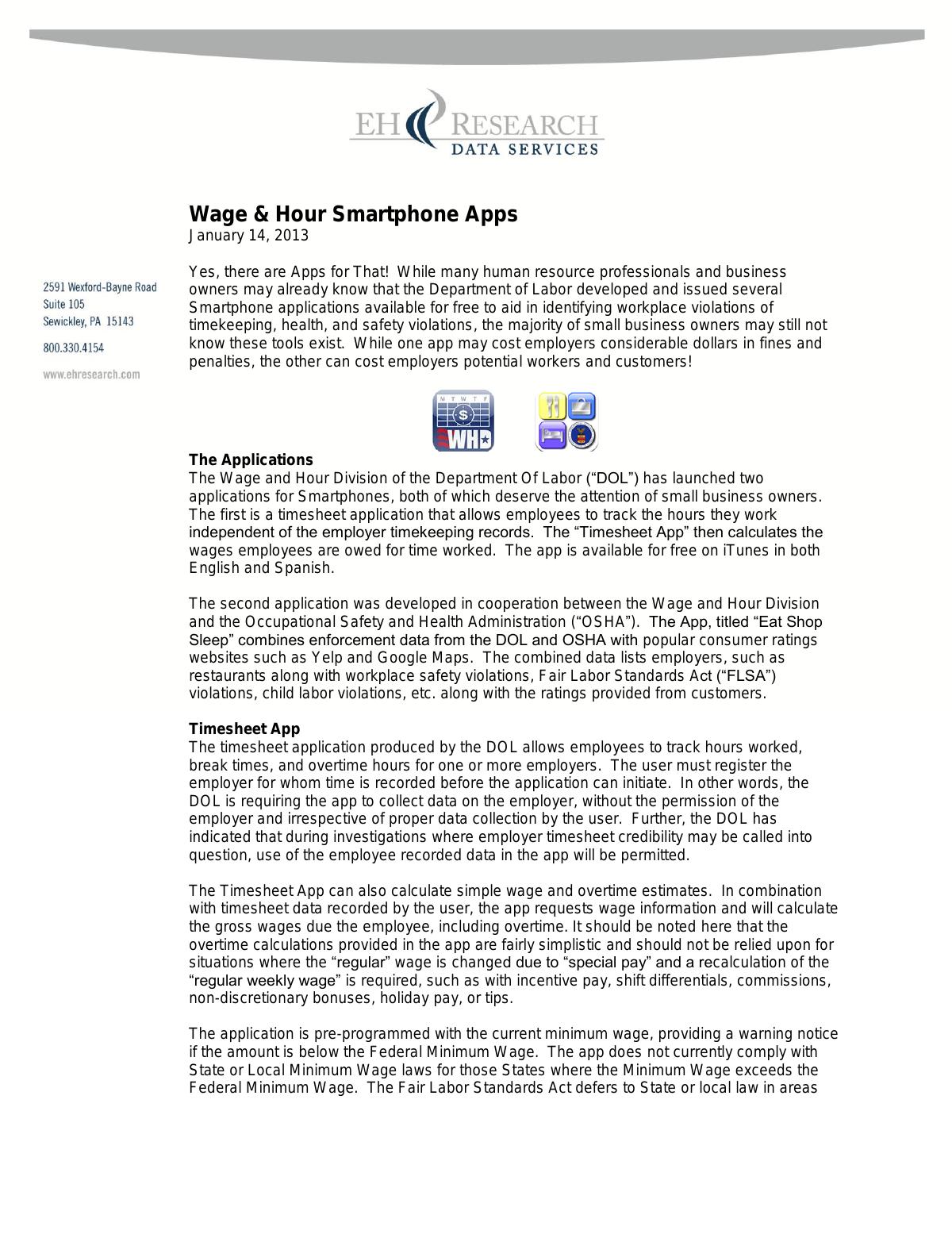 Wage & Hour Smartphone Apps