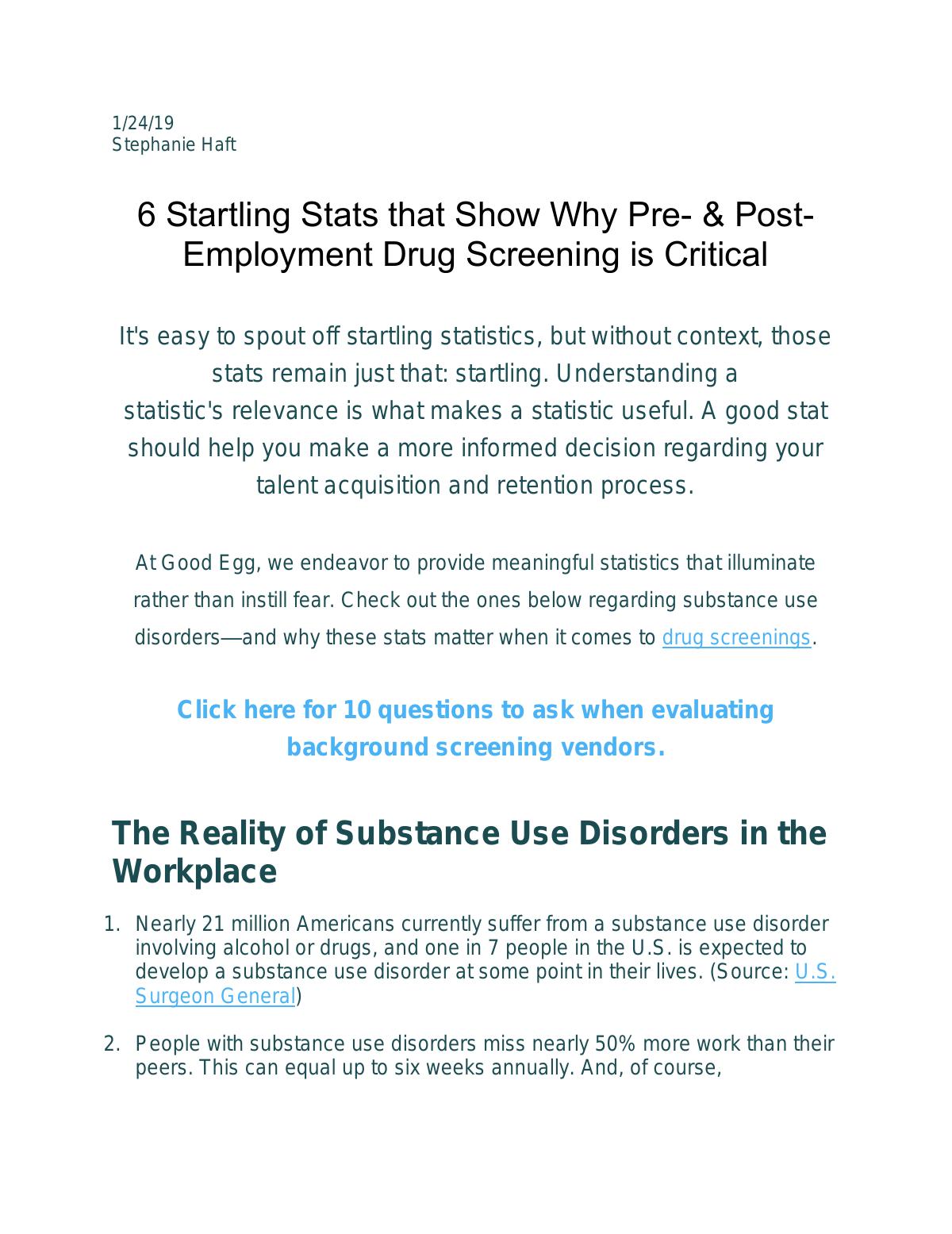 6 Startling Stats that Show Why Pre- & Post-Employment Drug Screening is Critical
